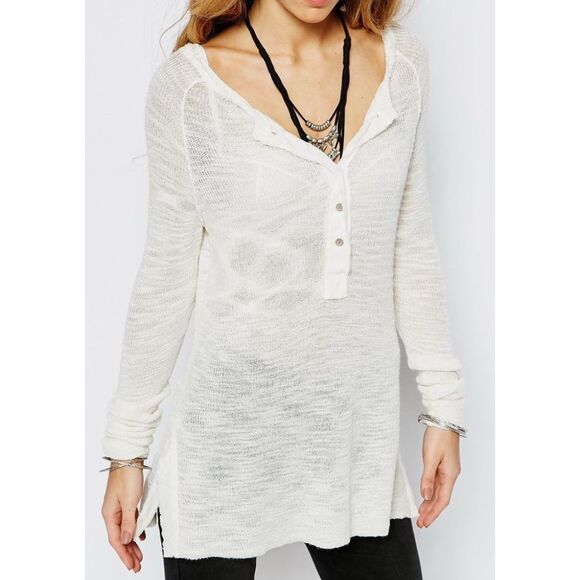 Free People Ivory Mountain Song Henley Sheer Tunic Sweater sz S - Picture 1 of 7